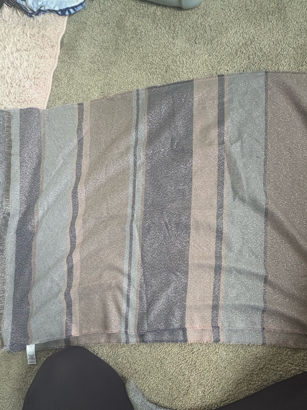 Striped Metallic Midi Scarf - Taupe & Gray